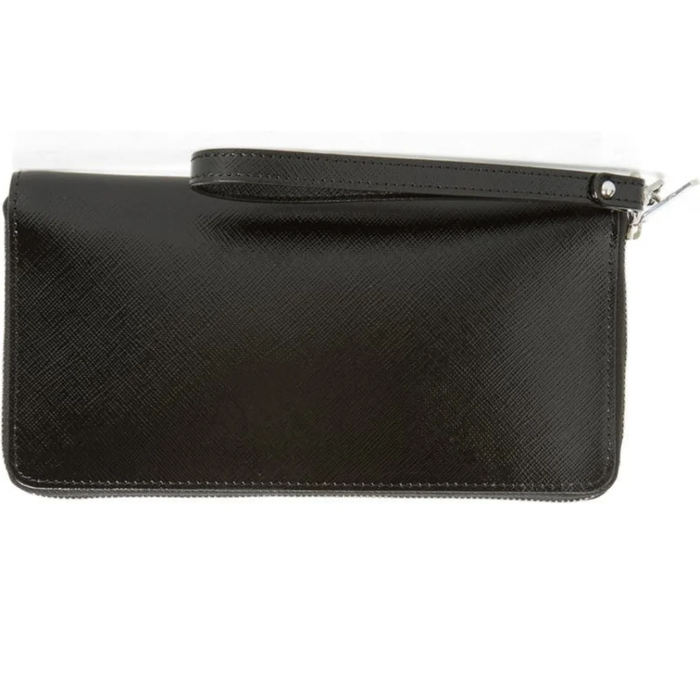 Nordstrom Brand Zip Saffiano Leather Wallet with Wristlet Strap